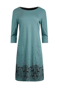 Cortina Organic Placement Print Jersey Dress Stone Blue