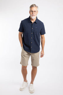Hinton Short Sleeve Textured Crepe Shirt - Navy
