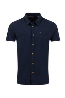 Hinton Short Sleeve Textured Crepe Shirt - Navy