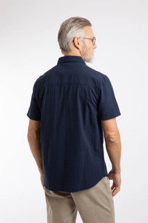 Hinton Short Sleeve Textured Crepe Shirt - Navy