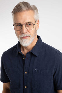 Hinton Short Sleeve Textured Crepe Shirt - Navy