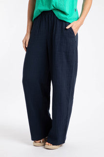 Zelaya Organic Cotton Double Cloth Wide Leg Trousers Navy