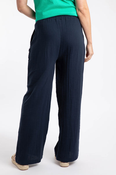 Zelaya Organic Cotton Double Cloth Wide Leg Trousers Navy