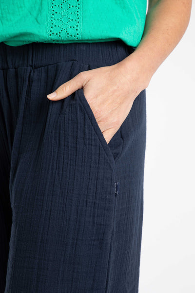 Zelaya Organic Cotton Double Cloth Wide Leg Trousers Navy