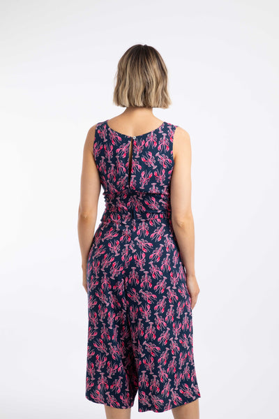 Nalani Printed Viscose Jumpsuit Mid Navy lobster print