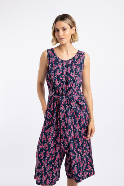 Nalani Printed Viscose Jumpsuit Mid Navy lobster print