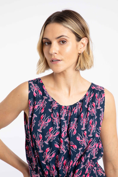 Nalani Printed Viscose Jumpsuit Mid Navy lobster print