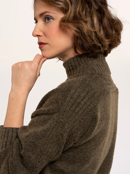 Signe Stitch Detail Knitted Roll Neck Jumper - Khaki