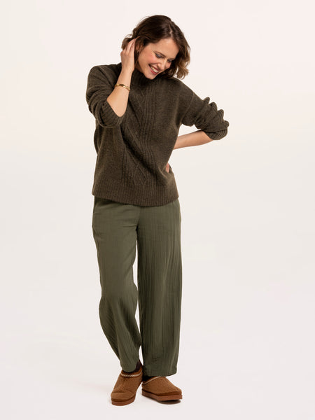 Signe Stitch Detail Knitted Roll Neck Jumper - Khaki