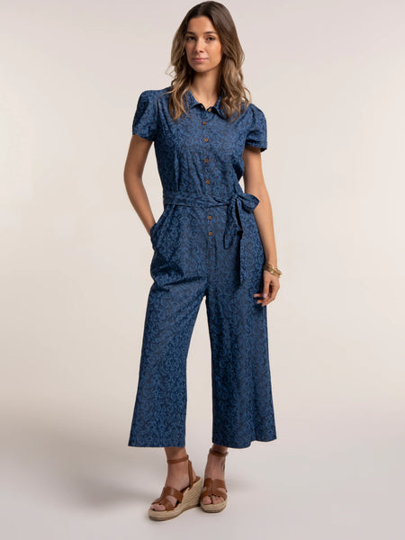 Buzios Ikat Printed Cropped Wide Leg Jumpsuit
