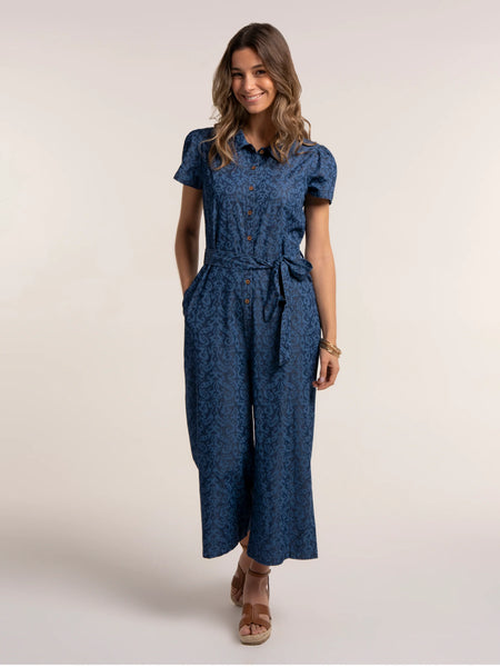 Buzios Ikat Printed Cropped Wide Leg Jumpsuit