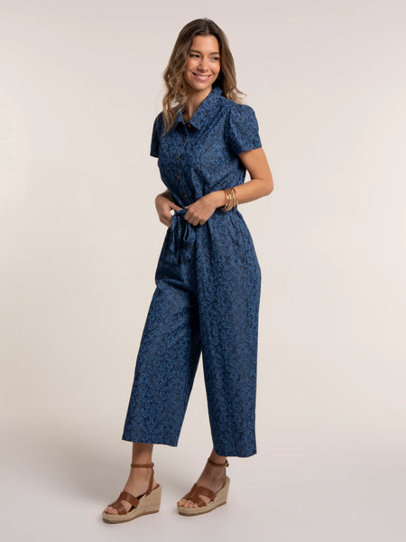 Buzios Ikat Printed Cropped Wide Leg Jumpsuit