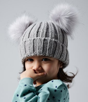 Faux Fur Double Pop Pom Beanie Wmn