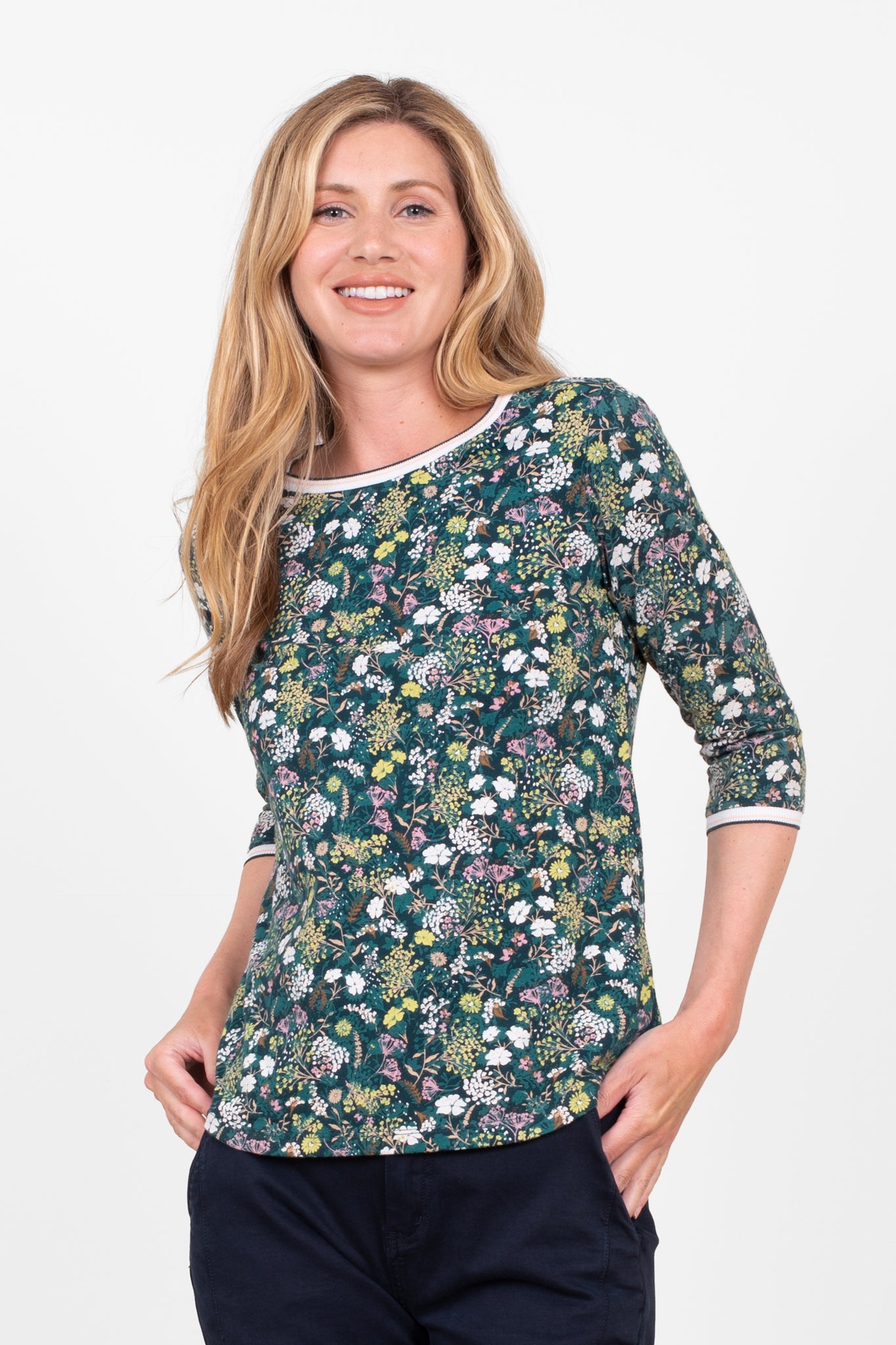 Mixed Berry Floral 3/4 Sleeve T-Shirt