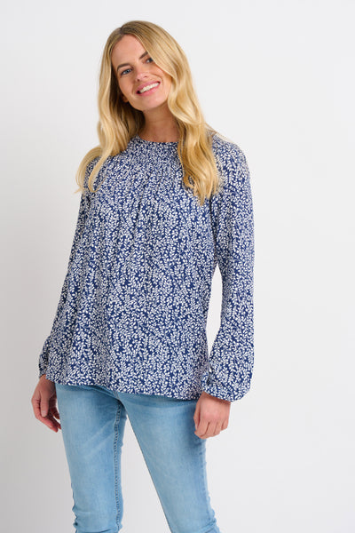 FLORAL TRAIL SHIRRING BLOUSE